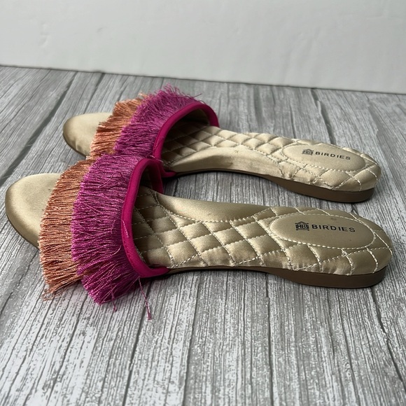 Birdies The Sparrow Pink Orange Fringe Slide Sandals Size 7 - Picture 5 of 8